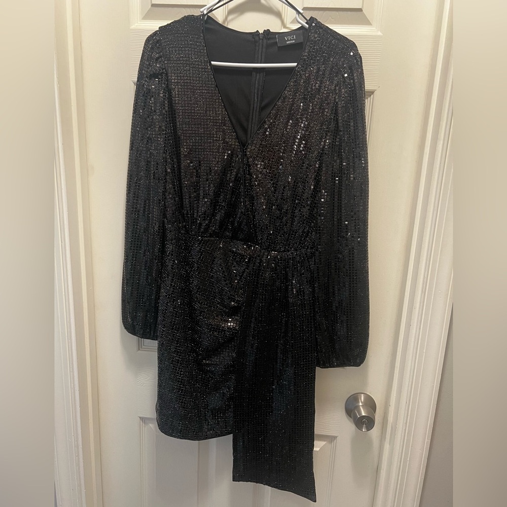 Vici Black Sequin V-Neck Dress